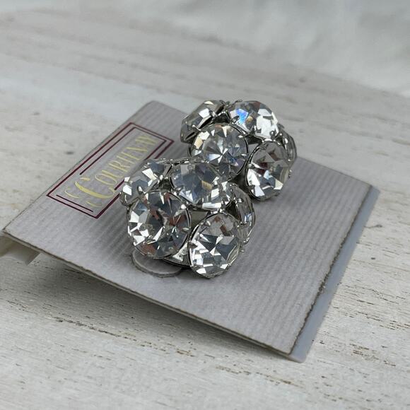 VTG 80’s CC Courtenay Crystal Star Ball Earrings White Clear Rhinestone Vintage - Picture 5 of 16